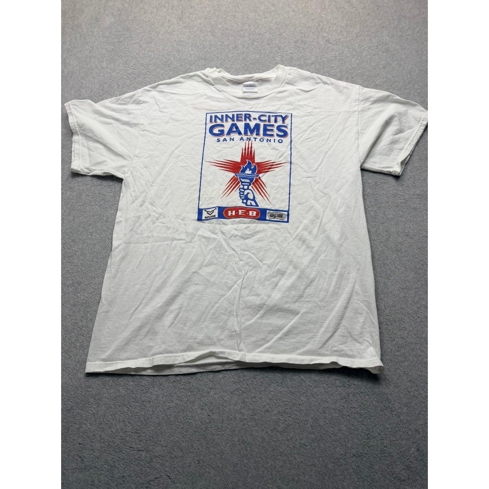 Vintage Inner-City Games San Antonio T-Shirt Mens XL White HEB Spurs Graphic Tee